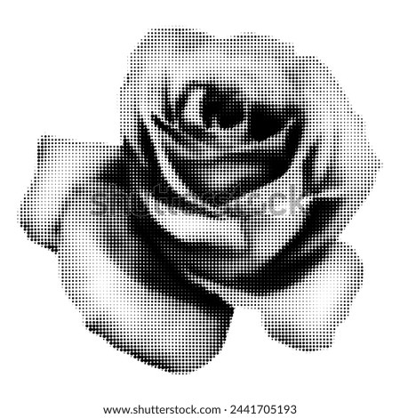 Rose halftone collage element. Vintage punk dotted flower, retro modern floral clip art for mixed media design. Vector illustration isolated on transparent background
