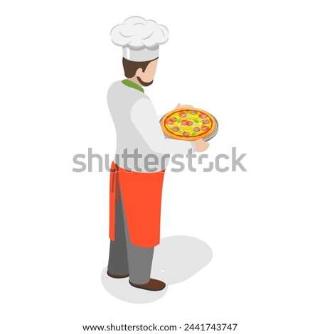 3D Isometric Flat  Illustration of Italian Chef, Freshly Baked Pizza. Item 2