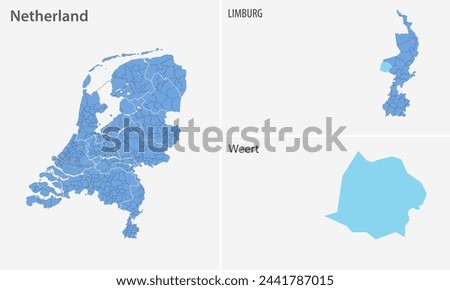 Map of Weert, Weert Map, Region of Netherland, district, states, Netherland map, Politics, government, people, national day, full map, area, containment, states, outline Royalty-Free Stock Photo #2441787015