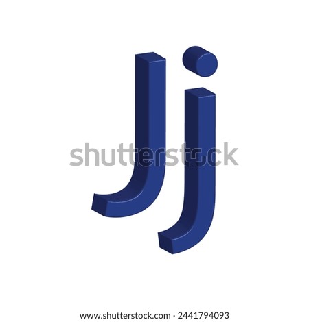3D alphabet J in blue colour. Big letter J and small letter j isolated on white background. clip art illustration vector