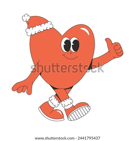 Merry Christmas and Happy New year sticker. Playful and cheeky character Heart in trendy groovy style. Vector illustration