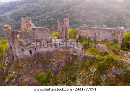 Scenic view of the ruin castle Chateau Rocher. France