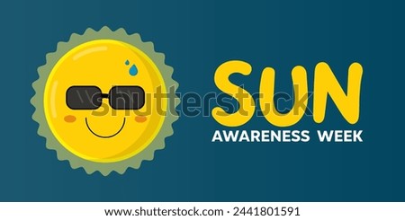 Sun Awareness Week. Sun and Glasses . Great for cards, banners, posters, social media and more. Dark blue background.