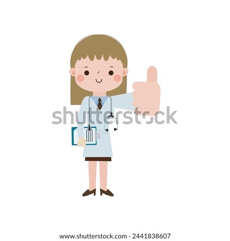 Cute cartoon doctor smiling giving thumbs up character flat style National Doctors' Day vector illustration on white background