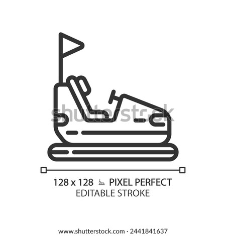 Carnival bumper cars pixel perfect linear icon. Fairground autodrome, go carts. Amusement ride attraction. Thin line illustration. Contour symbol. Vector outline drawing. Editable stroke Royalty-Free Stock Photo #2441841637