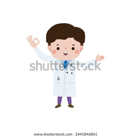 cute cartoon doctor ok character illustration National Doctors' Day flat style vector illustration on white background