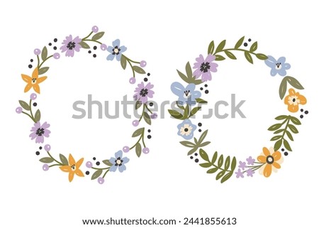 Botanical flower wreath isolated on white background. Spring and summer decoration concept.