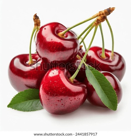 cherry isolated. cherries with leaf isolate. Whole and half of cherry on white. cherries isolate on white background. Side view cherries set Royalty-Free Stock Photo #2441857917