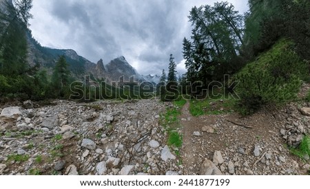A hike through the Berchtesgaden Wimbach Tal and pass dry creek and hiking trails with deep green nature landscape