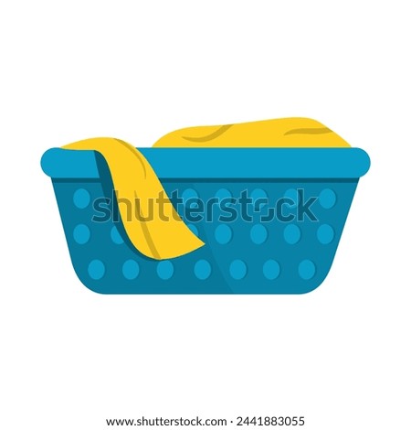 Blue basket with yellow cloth, perfect for spring or Easter themed designs, home decor concepts, or summer picnic illustrations. Jolly colors. Royalty-Free Stock Photo #2441883055
