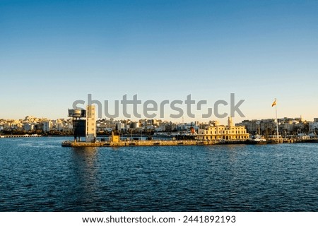 Amazing view of captaincy in Spanish port of Ceuta by sunset, Africa Royalty-Free Stock Photo #2441892193