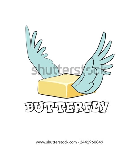 Butter block with the flying wings and the word Butterfly. Vector illustration for tshirt, website, print, clip art, poster and print on demand merchandise.