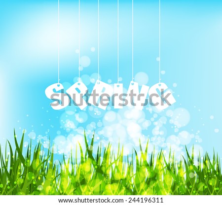 Spring word hanging on a strings background