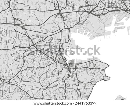 Vector city map of La Seyne-sur-Mer in the France with black roads isolated on a grey background. Royalty-Free Stock Photo #2441963399