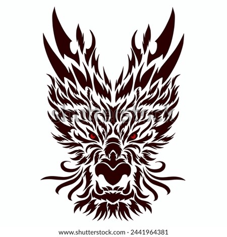 Illustration vector graphics of Abstract design of dragon face with tribal art tattoo style
