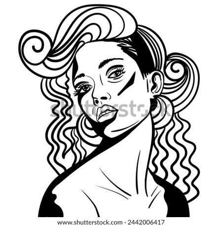 Black and white psychedelic line art with the abstract person. Doodles and lines abstract hand-drawn vector art.