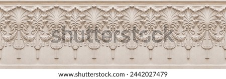 Seamless pattern useful for renderings applications of an italian neoclassical stucco frame with floral elements Royalty-Free Stock Photo #2442027479