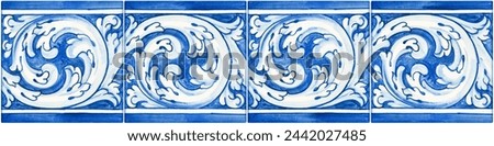 Seamless pattern usefull for rendering of typical portuguese decorations with colored ceramic tiles called azulejos Royalty-Free Stock Photo #2442027485