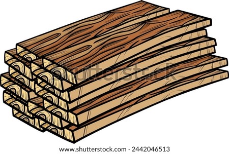 Cartoon illustration of pile of timber or wooden planks clip art