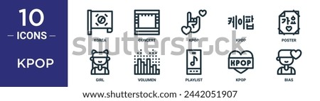 kpop outline icon set includes thin line korea, concert, kpop, kpop, poster, girl, volumen icons for report, presentation, diagram, web design Royalty-Free Stock Photo #2442051907