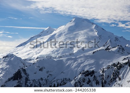 A close look at Mount Baker in winter. Cascade Mountains, WA.