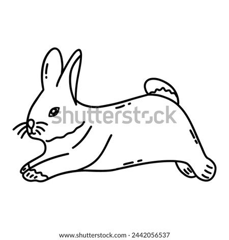 Cute hare is jumping. Adorable rabbit, wild forest animal. Easter symbol. Black and white vector isolated illustration hand drawn doodle icon clip art
