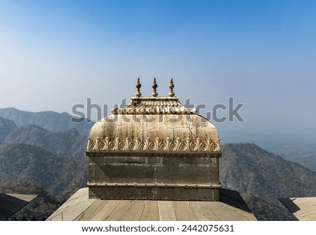 isolated ancient fort dome with bright blue sky at morning image is taken at Kumbhal fort kumbhalgarh rajasthan india.