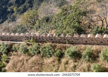 ancient fort stone wall for invader protection at morning image is taken at Kumbhal fort kumbhalgarh rajasthan india.