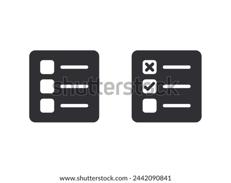 Tasks. Clipboard icon. Task done. Signed approved document icon. Project completed. Check Mark sign. Worksheet sign. Survey. Extra options. Application form. Fill in the form. Report. Office documents Royalty-Free Stock Photo #2442090841