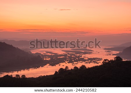 before sunrise in beautiful mountains with river