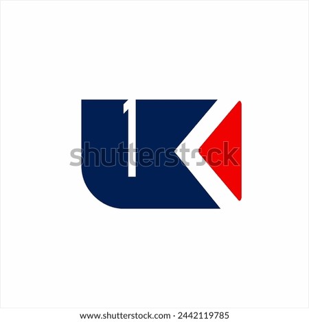 UK letter logo design with rewind symbol and number 1 in negative space.