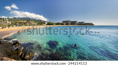 Kaanapali Beach from Black Rock, Maui, Hawaii Royalty-Free Stock Photo #244214113