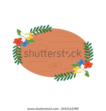 wooden sign with floral wreath. empty wooden sign