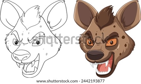 Vector transformation of a hyena from sketch to color
