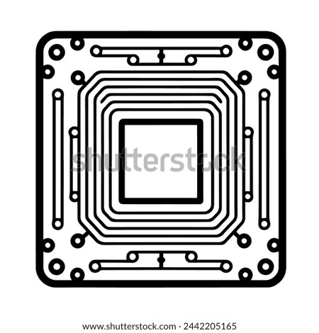 Vector illustration of a computer microchip outline icon, ideal for electronics projects. Royalty-Free Stock Photo #2442205165