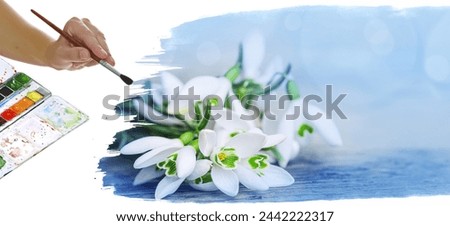 hand paint spring picture with snowdrops                   