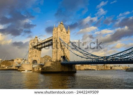 Tower Bridge in London, the UK at sunset. River Thames