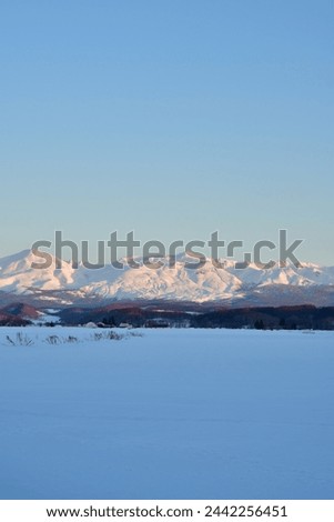 snow and mountain landscape kokkaido dusk dawn sunset. High quality photo