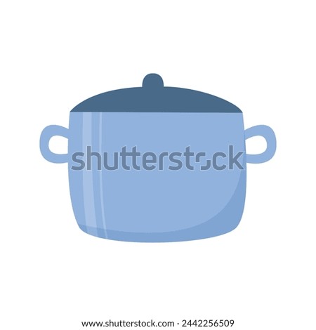 Pan with lid for cooking, isolated on white background. Home kitchen utensils for cooking, vector graphics. Saucepan clip art, flat style