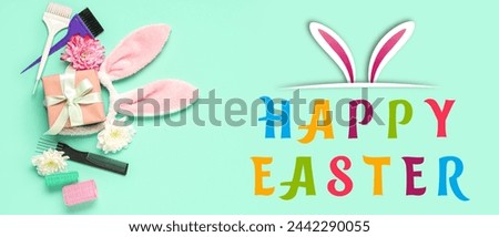 Festive banner for Happy Easter with hairdresser's supplies