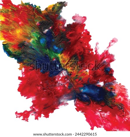 Vector Illustration of a Paint splatter. Rainbow Background. Red textured background. Spilled paint background