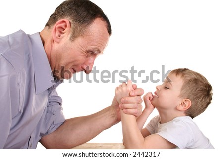 boy grandfather wrestling