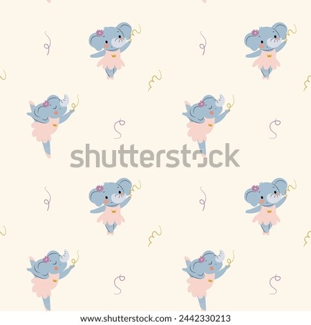 Pattern with Elephant Ballerina character. Perfect for fabric, wallpaper, wrapping paper, scrapbooking projects.