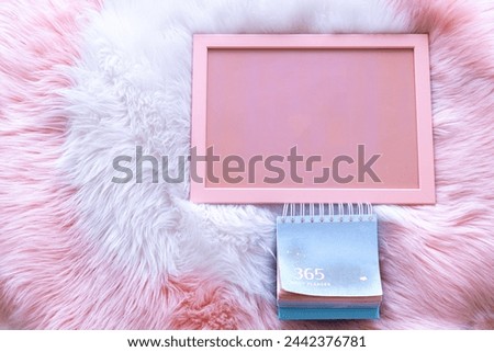 picture frame, pink picture frame, Photo frame on  pink carpet background, Empty space on photo frame, 365 day on calendar with photos.