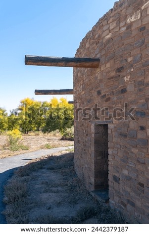 Great Kiva at Aztec Ruins National Monument in New Mexico. Best preserved Chacoan structures including Aztec West great house built by ancestral Pueblo people. Reconstructed kiva, religious site. Royalty-Free Stock Photo #2442379187