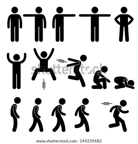 Human Action Poses Postures Stick Figure Pictogram Icons Royalty-Free Stock Photo #244239682
