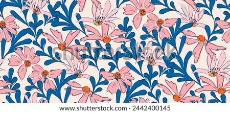Summer tropical Modern   flower print. Seamless pattern. Hand drawn style.