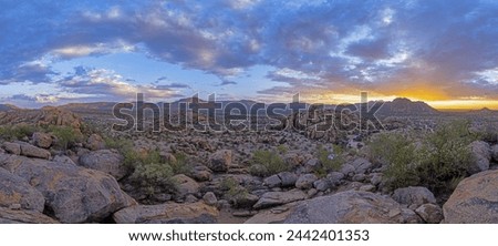 Panoramic picture of Damaraland in Namibia during sunset in summer