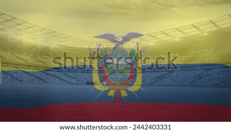 Image of flag of colombia over sports stadium. Global sport and digital interface concept digitally generated image.