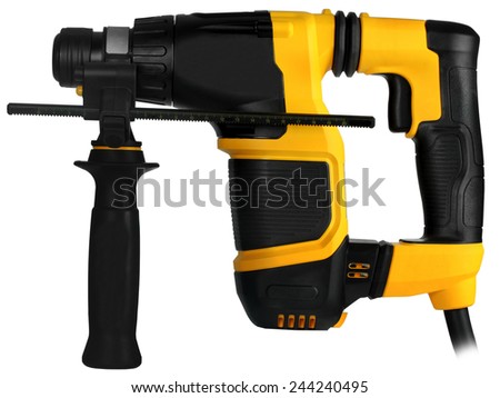 professional rotary hammer with a drill on white background